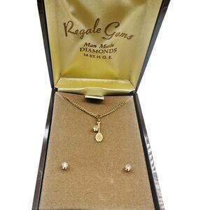 Vintage Regale Gems NOS Tennis Racket Necklace & Studs